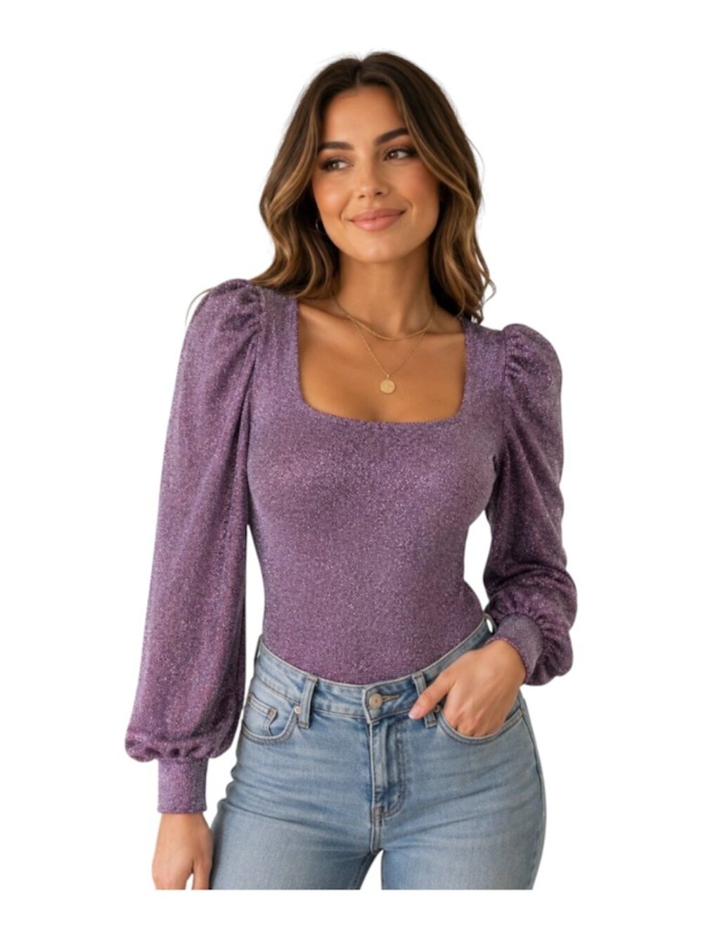 NWT Steve Madden Glitter Bodysuit Medium Rose Pink Puff Sleeve